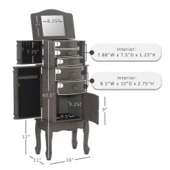 Daniau Grey Jewelry Armoire with 5-Drawers and Flip Top Mirror (16.5 in. W x 11 in. D x 40.25 in. H) by Powell Company -Powell Company Shop gray powell company jewelry armoires hd1796 fa 1000