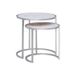 David 18 in. x 18 in. Gray and White Round Marble top Accent and Coffee Tables by Powell Company