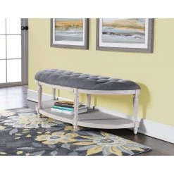 Ward Charcoal Grey Wash Demilune Bench by Powell Company -Powell Company Shop grey wash powell company bedroom benches hd1163s19 31 1000
