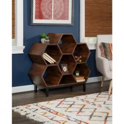 Honeycomb 34"H x 14"D x 34"H Hazelnut Open 6 shelf Bookshelf by Powell Company -Powell Company Shop hazelnut powell company bookcases bookshelves hd1746bs21 31 1000