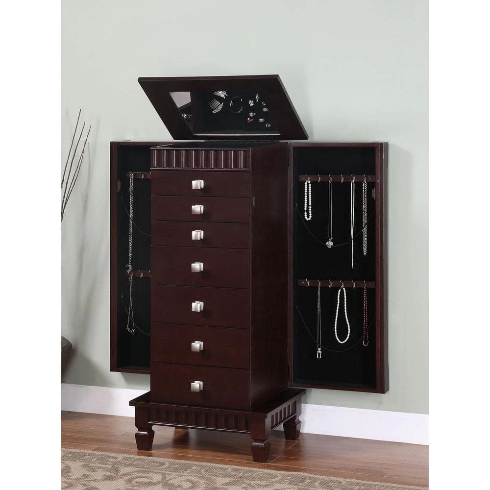 Merlot Black Lining Jewelry Armoire with Mirror by Powell Company 9 Merlot Black Lining Jewelry Armoire with Mirror by Powell Company - Image 7