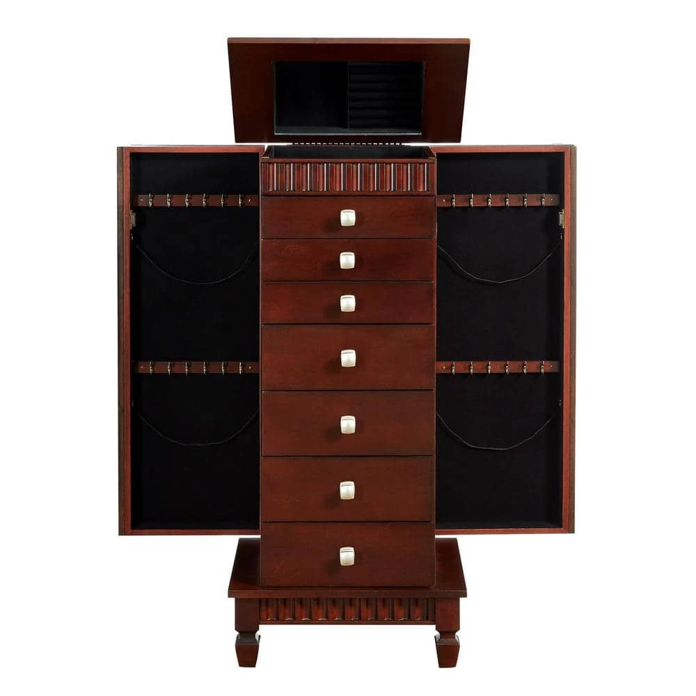 Merlot Black Lining Jewelry Armoire with Mirror by Powell Company 6 Merlot Black Lining Jewelry Armoire with Mirror by Powell Company - Image 4