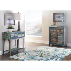 Caleesi 31.5"L Small Distressed Multi-Color Rectangle Wood top Hall Console by Powell Company -Powell Company Shop multi colored powell company console tables hd1721hc21 1f 1000