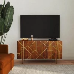 Gemma 58 in. W Natural 30 in. H Rectangular Acacia Wood Console with Gold Iron Legs by Powell Company -Powell Company Shop natrual powell company console tables hd1809 1f 1000