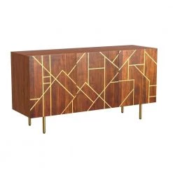 Gemma 58 in. W Natural 30 in. H Rectangular Acacia Wood Console with Gold Iron Legs by Powell Company