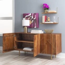 Gemma 58 in. W Natural 30 in. H Rectangular Acacia Wood Console with Gold Iron Legs by Powell Company -Powell Company Shop natrual powell company console tables hd1809 77 1000