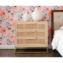 3-Drawers Bilson Natural with Gold Base Rattan Cabinet by Powell Company -Powell Company Shop natural and gold powell company accent cabinets hd1447a19 31 1000