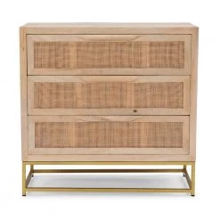 3-Drawers Bilson Natural with Gold Base Rattan Cabinet by Powell Company