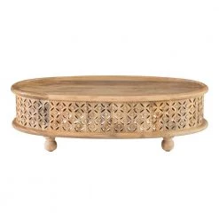 Elia 42 in. Natural 12 in. H Oval Hand-Carved Mango Wood Coffee Table by Powell Company -Powell Company Shop natural powell company coffee tables hd1716ct21 c3 1000