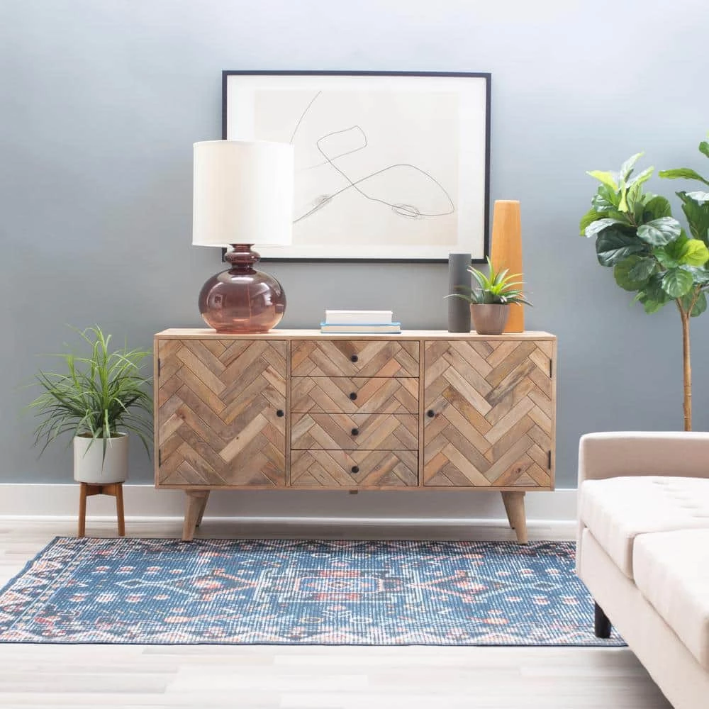 Delilah 57 in. Natural 30 in. H Rectangular Mango Wood Console Table with 2-Doors and 4-Drawers by Powell Company 15 Delilah 57 in. Natural 30 in. H Rectangular Mango Wood Console Table with 2-Doors and 4-Drawers by Powell Company - Image 13