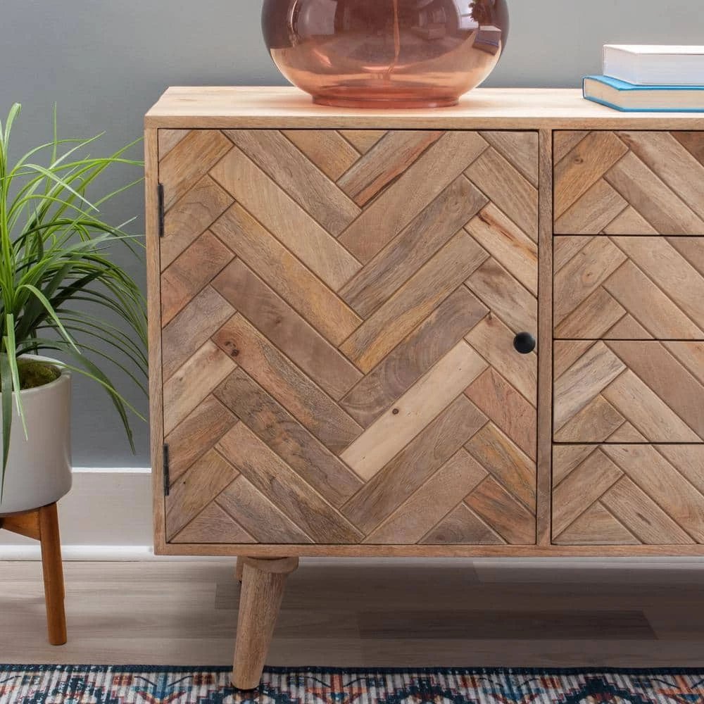 Delilah 57 in. Natural 30 in. H Rectangular Mango Wood Console Table with 2-Doors and 4-Drawers by Powell Company 13 Delilah 57 in. Natural 30 in. H Rectangular Mango Wood Console Table with 2-Doors and 4-Drawers by Powell Company - Image 11