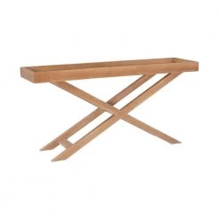 Hercules 63 in. W Natural 30.75 in. H 17 in. L Rectangular Glass Top Console Table with X Base by Powell Company