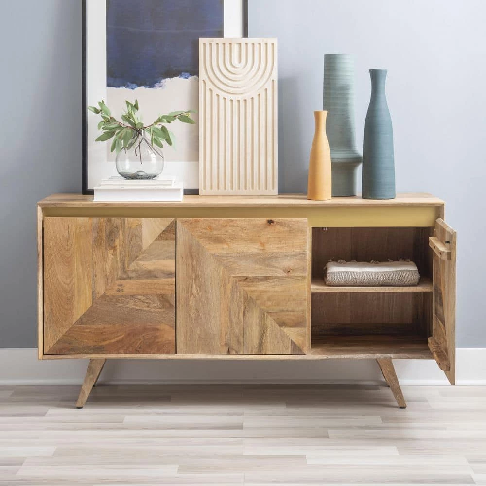 Kamden 58 in. W Natural 30 in. H Rectangular Mango Wood Console with 4-Shelves by Powell Company 10 Kamden 58 in. W Natural 30 in. H Rectangular Mango Wood Console with 4-Shelves by Powell Company - Image 8