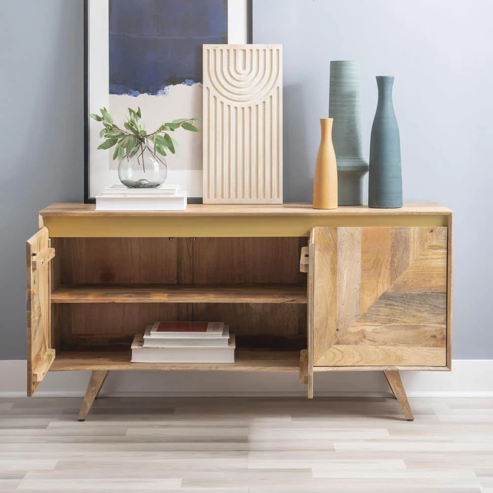 Kamden 58 in. W Natural 30 in. H Rectangular Mango Wood Console with 4-Shelves by Powell Company 8 Kamden 58 in. W Natural 30 in. H Rectangular Mango Wood Console with 4-Shelves by Powell Company - Image 6