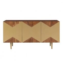 Kinsey 58 in. W Warm Wood Finish 30 in. H Rectangular Acacia Console Table with 3-Gold Door Panels and 4-Shelves by Powell Company -Powell Company Shop natural powell company console tables hd1807 c3 1000