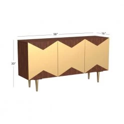 Kinsey 58 in. W Warm Wood Finish 30 in. H Rectangular Acacia Console Table with 3-Gold Door Panels and 4-Shelves by Powell Company -Powell Company Shop natural powell company console tables hd1807 fa 1000