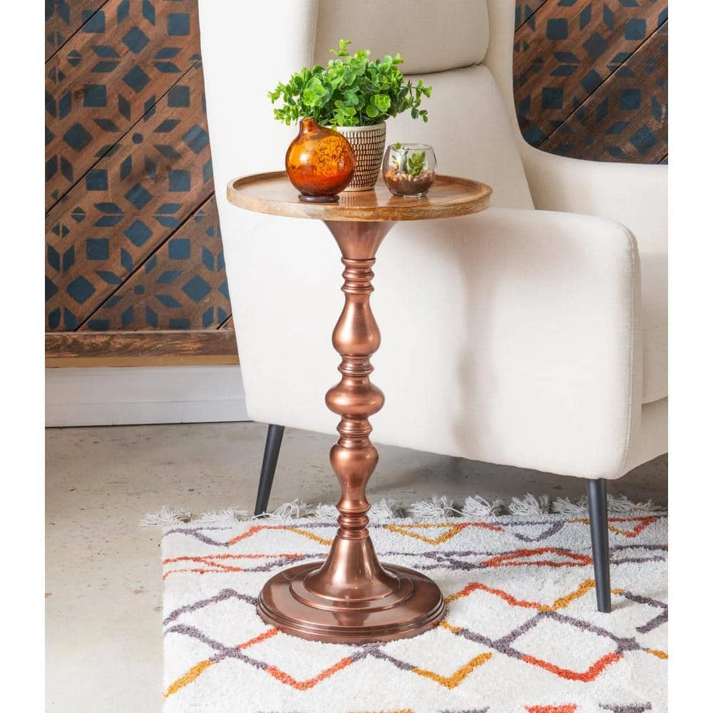 Phoenix Copper Metal and Natural Wood 14.75" w Side Table by Powell Company 7 Phoenix Copper Metal and Natural Wood 14.75" w Side Table by Powell Company - Image 5