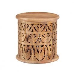 Serena 17 in. Wide Natural 17 in. High Solid Mango Wood Side Table with Hand Carved Wood by Powell Company