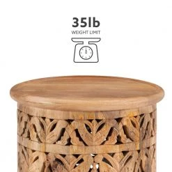 Serena 17 in. Wide Natural 17 in. High Solid Mango Wood Side Table with Hand Carved Wood by Powell Company -Powell Company Shop natural powell company end side tables hd1706st21 c3 1000