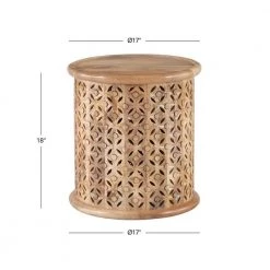 Elia 17 in. Natural 18 in. H Round Hand-Carved Mango Wood End Table by Powell Company -Powell Company Shop natural powell company end side tables hd1718st21 1f 1000