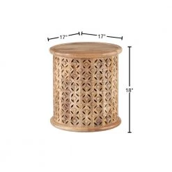 Elia 17 in. Natural 18 in. H Round Hand-Carved Mango Wood End Table by Powell Company -Powell Company Shop natural powell company end side tables hd1718st21 40 1000