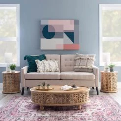 Elia 17 in. Natural 18 in. H Round Hand-Carved Mango Wood End Table by Powell Company -Powell Company Shop natural powell company end side tables hd1718st21 c3 1000