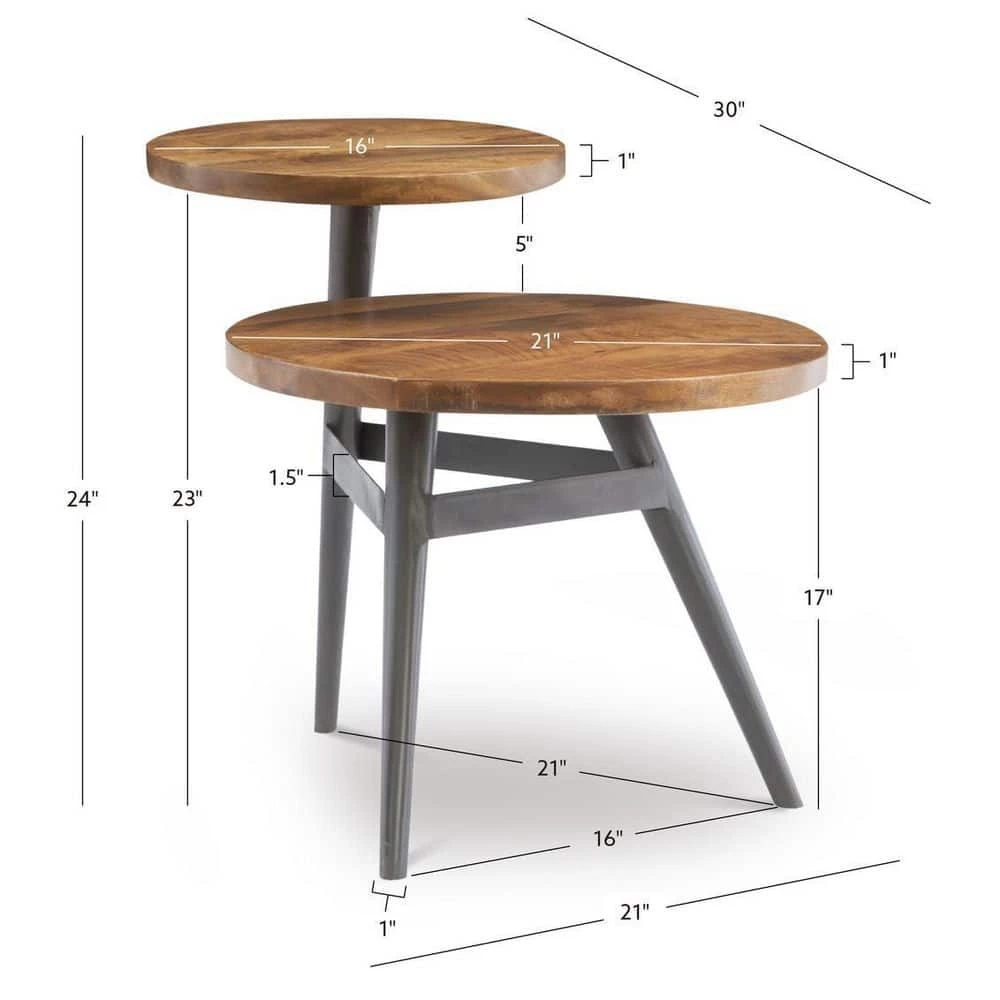 Dugan 21 in. W Two Tiered Warm Brown Round Wood top Side Table by Powell Company 8 Dugan 21 in. W Two Tiered Warm Brown Round Wood top Side Table by Powell Company - Image 6