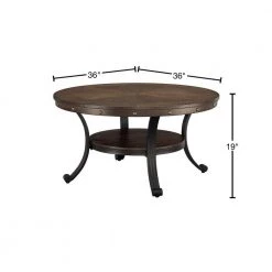 36 in. Oak Medium Round Wood Coffee Table with Shelf by Powell Company -Powell Company Shop oak powell company coffee tables 16a8243ct 40 1000