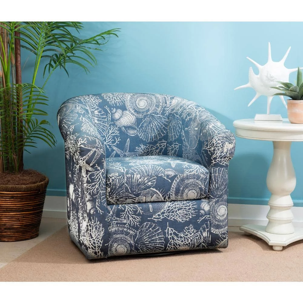 Lonnie Blue and White Coastal Swivel Club Chair by Powell Company 8 Lonnie Blue and White Coastal Swivel Club Chair by Powell Company - Image 6