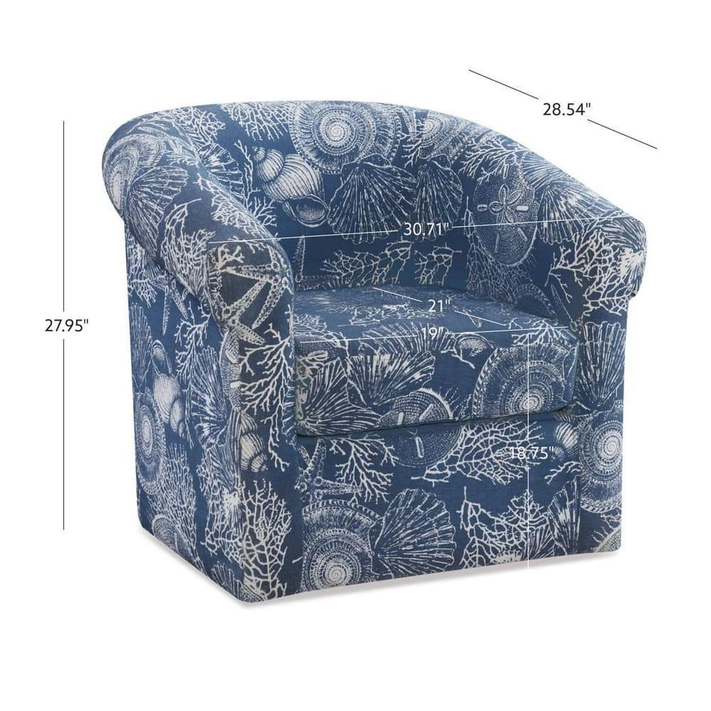 Lonnie Blue and White Coastal Swivel Club Chair by Powell Company 7 Lonnie Blue and White Coastal Swivel Club Chair by Powell Company - Image 5
