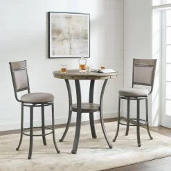 3-Piece Franklin Rustic Umber with Pewter Metal Round Pub Height Dining Set by Powell Company -Powell Company Shop pewter powell company dining room sets hd1577dg320 31 1000