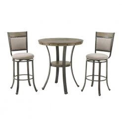 3-Piece Franklin Rustic Umber with Pewter Metal Round Pub Height Dining Set by Powell Company
