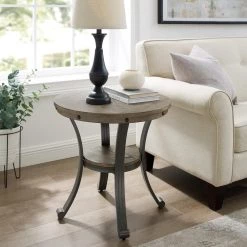 Franklin Rustic Umber with Pewter Metal Side Table by Powell Company -Powell Company Shop pewter powell company end side tables hd1571et20 31 1000