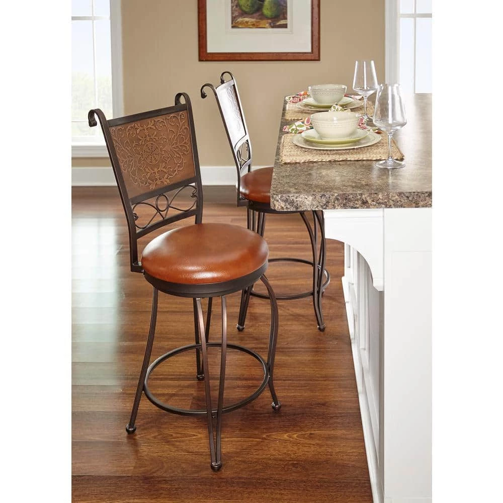 Bryant 24 in. H Copper Stamped High Back Metal Frame Cushion Seat Counter-Stool by Powell Company 11 Bryant 24 in. H Copper Stamped High Back Metal Frame Cushion Seat Counter-Stool by Powell Company - Image 9