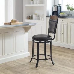 Franklin Rustic Umber with Brown Faux Leather Upholstery 24 in. Counter Stool with Swivel by Powell Company -Powell Company Shop rustic umber powell company bar stools hd1561cs20 31 1000