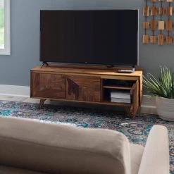 Kenyon 46 in. W Rustic Wood 18.25 in. H Rectangular Solid Sheesham Wood Console Table with Warm Gold Banner by Powell Company -Powell Company Shop rustic wood powell company console tables hd1810 1f 1000