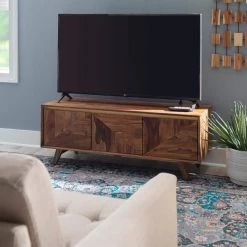 Kenyon 46 in. W Rustic Wood 18.25 in. H Rectangular Solid Sheesham Wood Console Table with Warm Gold Banner by Powell Company -Powell Company Shop rustic wood powell company console tables hd1810 31 1000