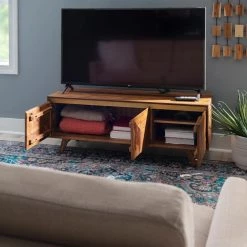 Kenyon 46 in. W Rustic Wood 18.25 in. H Rectangular Solid Sheesham Wood Console Table with Warm Gold Banner by Powell Company -Powell Company Shop rustic wood powell company console tables hd1810 77 1000