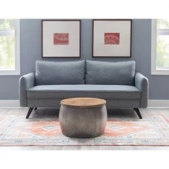 Wagner 22.5 in. Silver 16 in. Metal Hammered Drum Coffee Table with Storage and Wooden Lid by Powell Company -Powell Company Shop silver powell company coffee tables hd1645dts21ss 31 1000