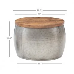 Wagner 22.5 in. Silver 16 in. Metal Hammered Drum Coffee Table with Storage and Wooden Lid by Powell Company -Powell Company Shop silver powell company coffee tables hd1645dts21ss 44 1000