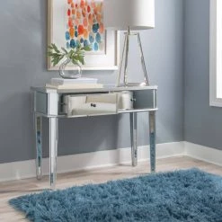 Traver 40 in. Silver Standard Rectangle Mirrored Console Table with Drawers by Powell Company 19 Traver 40 in. Silver Standard Rectangle Mirrored Console Table with Drawers by Powell Company -Powell Company Shop silver powell company console tables hd1198a19 1f 1000