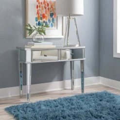 Traver 40 in. Silver Standard Rectangle Mirrored Console Table with Drawers by Powell Company 21 Traver 40 in. Silver Standard Rectangle Mirrored Console Table with Drawers by Powell Company -Powell Company Shop silver powell company console tables hd1198a19 31 1000