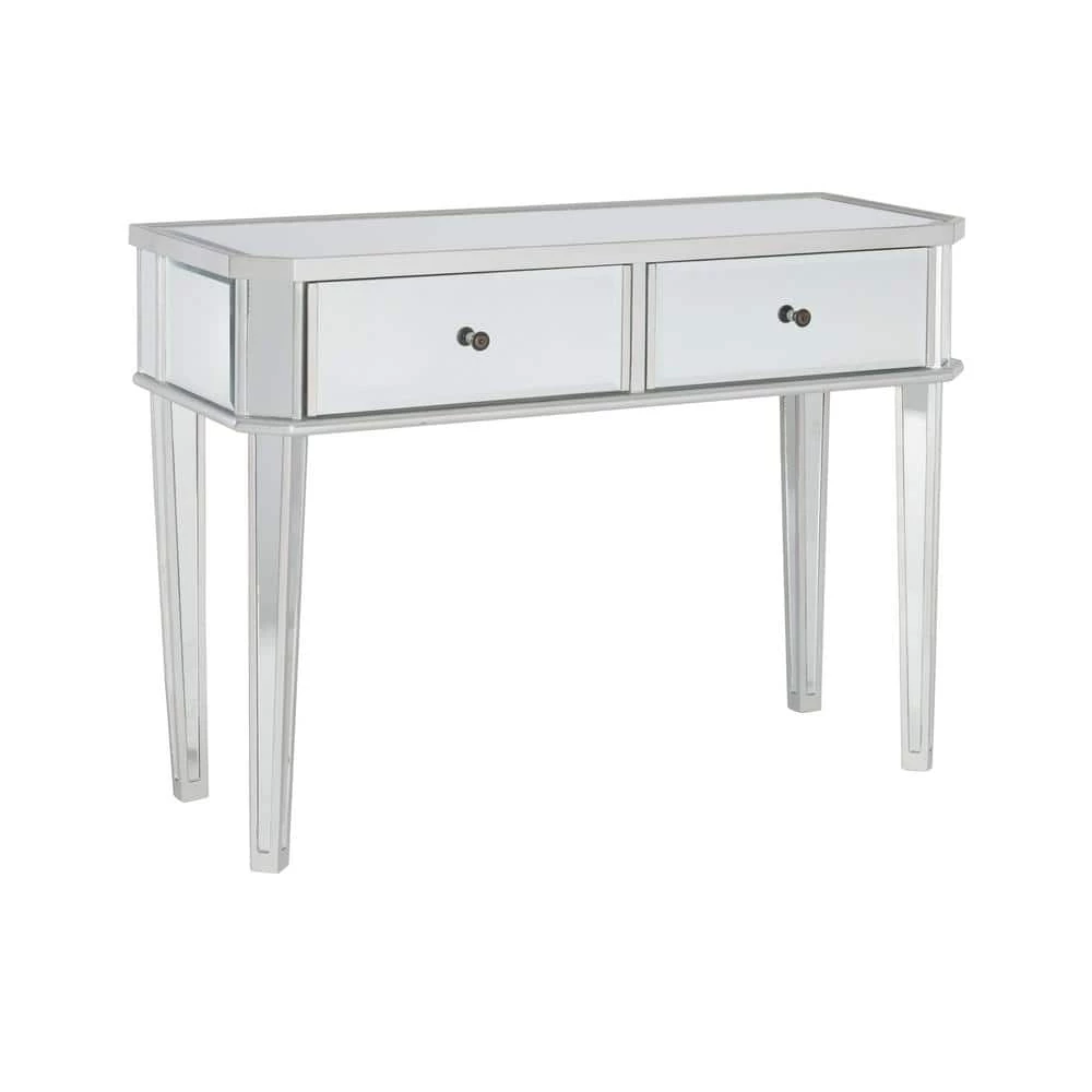 Traver 40 in. Silver Standard Rectangle Mirrored Console Table with Drawers by Powell Company 3 Traver 40 in. Silver Standard Rectangle Mirrored Console Table with Drawers by Powell Company