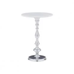 Jessy 16 in. x 23.5 in. Silver Circular Marble Top End Table by Powell Company