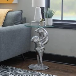 Francesca 17.5 in. Wide Silver 24 in. High Glass Top Side Table with Frog Base by Powell Company -Powell Company Shop silver powell company end side tables hd1708st21 31 1000