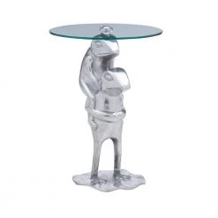 Francesca 17.5 in. Wide Silver 24 in. High Glass Top Side Table with Frog Base by Powell Company