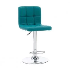 Chad 35.6 in. H - 44 in. H Teal Faux Leather Chrome Adjustable Barstool with Faux Leather Seat by Powell Company
