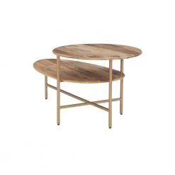 Dawson 25 in. W Walnut and Gold Coffee 2-Tiered Round Top Table by Powell Company -Powell Company Shop walnut powell company coffee tables hd1608ct21 4f 1000