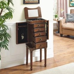 Hughes Jewelry Armoire with 5 Drawers, Mirror and Two Side Doors by Powell Company -Powell Company Shop walnut powell company jewelry armoires hd1151j19 1f 1000