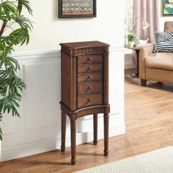 Hughes Jewelry Armoire with 5 Drawers, Mirror and Two Side Doors by Powell Company -Powell Company Shop walnut powell company jewelry armoires hd1151j19 4f 1000
